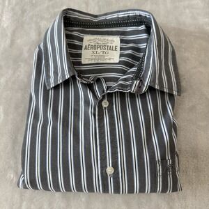 Aeropostale XL‎ Button Down Shirt Long Sleeve Striped Gray Blue White Mens